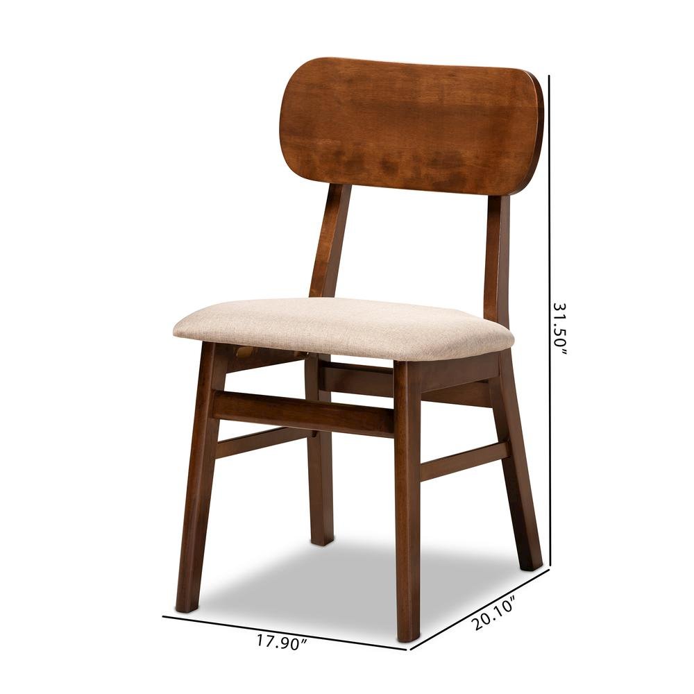 Sand Fabric Upholstered and Walnut Brown Finished Wood 2-Piece Dining Chair Set. Picture 16