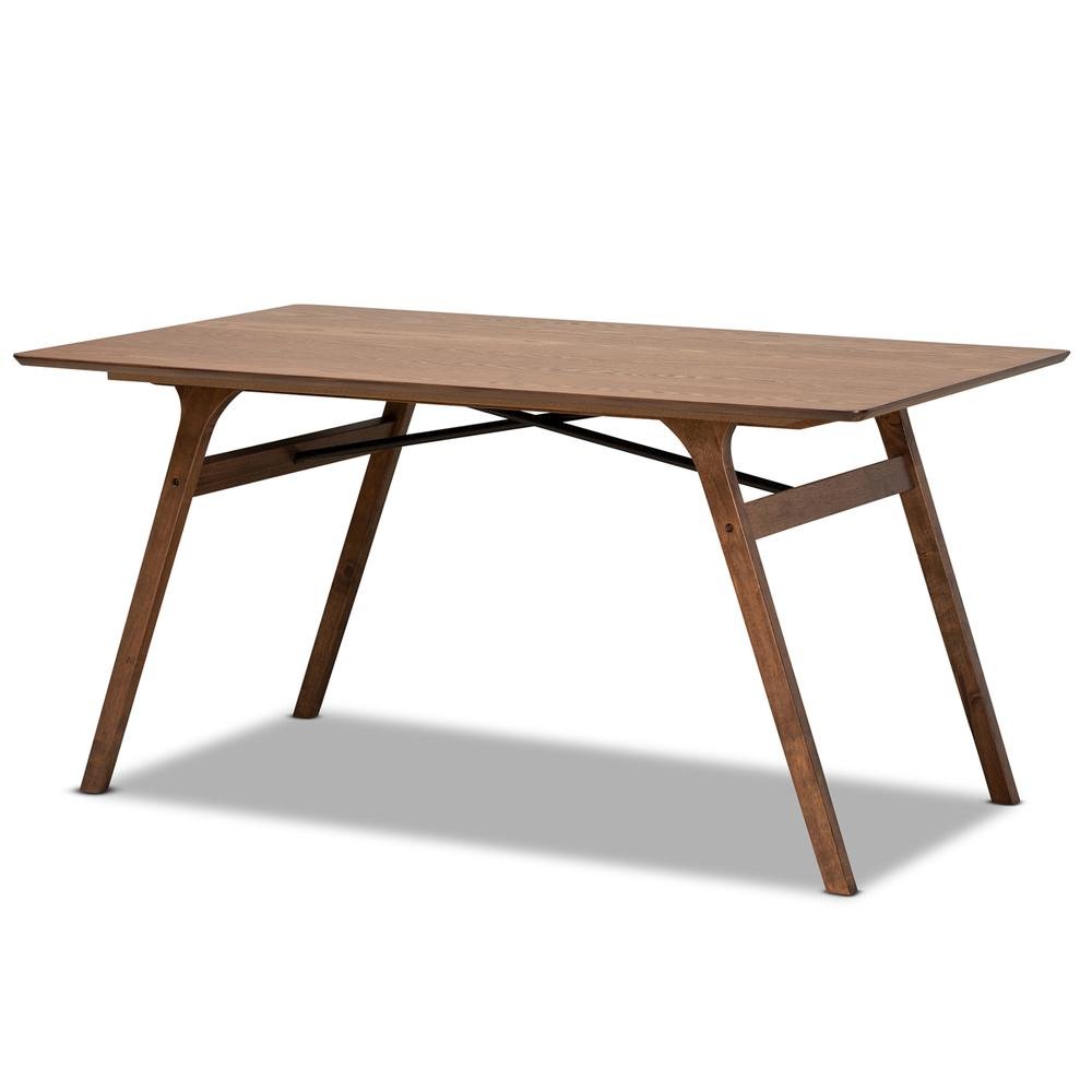 Mid-Century Modern Grey Imitation Leather, Walnut Brown Wood 7-Piece Dining Set. Picture 4
