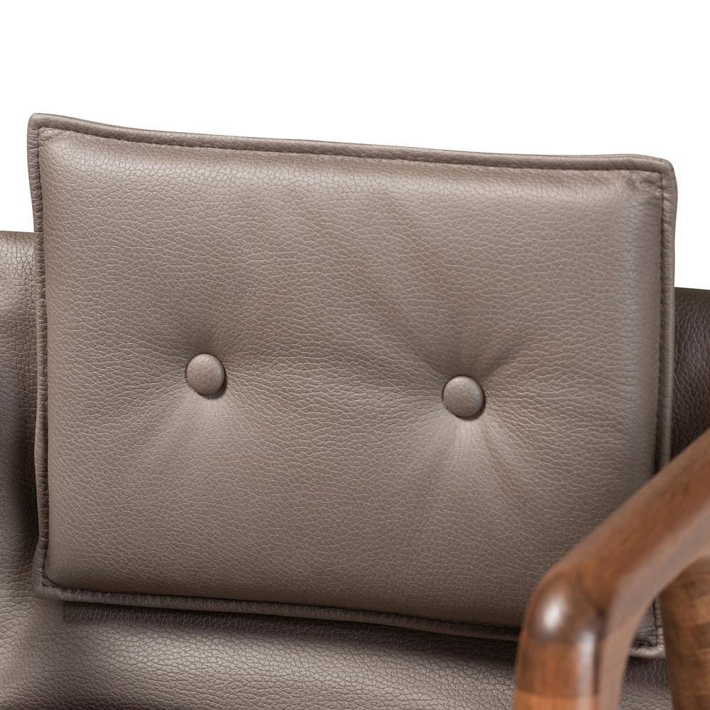 Mid-Century Modern Grey Imitation Leather, Walnut Brown Wood 7-Piece Dining Set. Picture 6