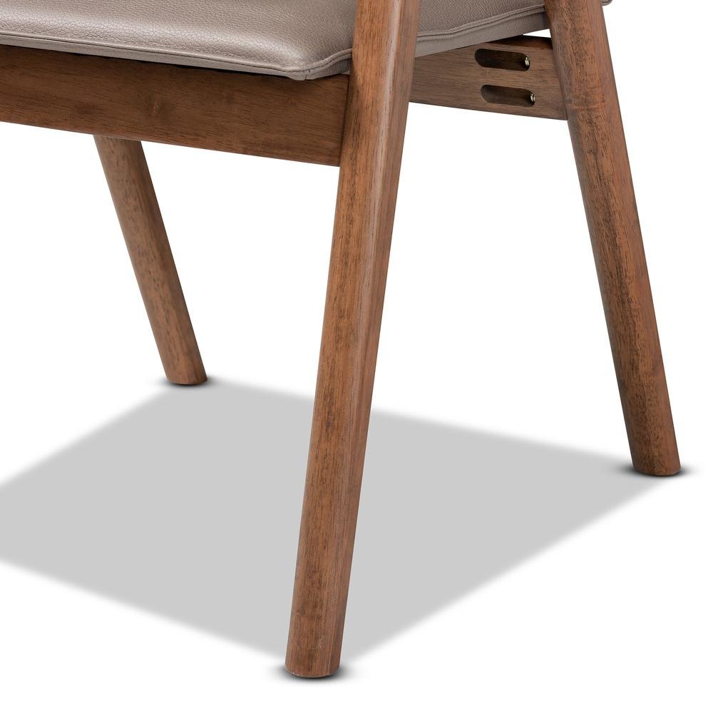 Mid-Century Modern Grey Imitation Leather, Walnut Brown Wood 7-Piece Dining Set. Picture 7