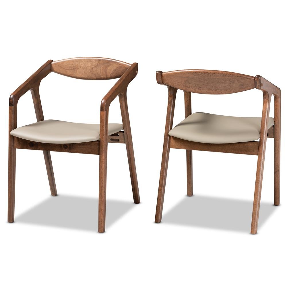 Leather Upholstered and Walnut Brown Finished Wood 2-Piece Dining Chair Set. Picture 10
