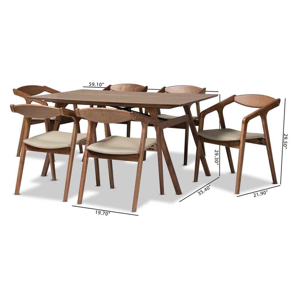 Leather Upholstered and Walnut Brown Finished Wood 7-Piece Dining Set. Picture 18