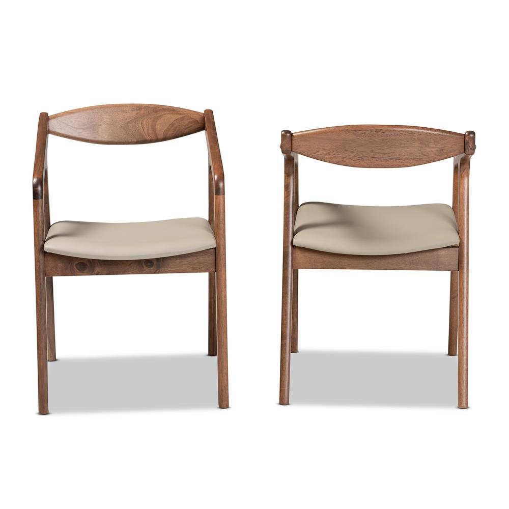 Leather Upholstered and Walnut Brown Finished Wood 2-Piece Dining Chair Set. Picture 11