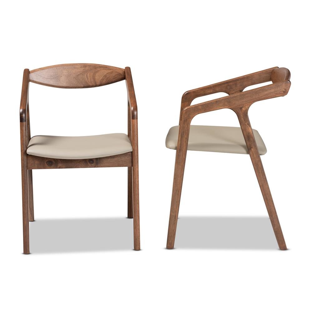 Leather Upholstered and Walnut Brown Finished Wood 2-Piece Dining Chair Set. Picture 12