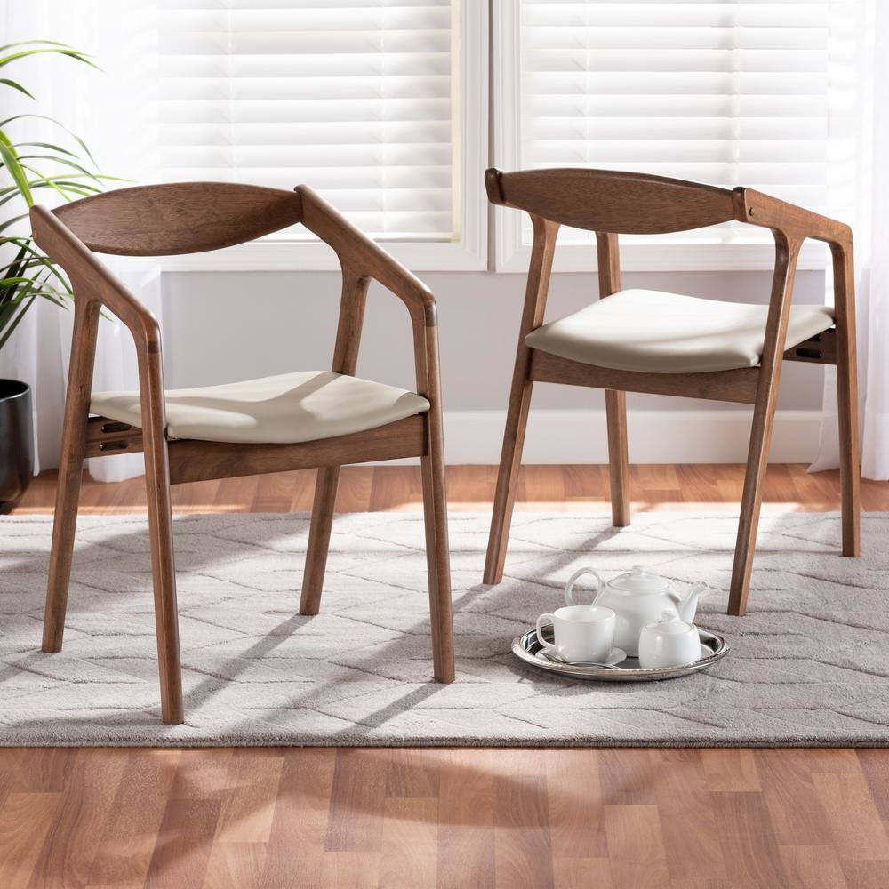 Leather Upholstered and Walnut Brown Finished Wood 2-Piece Dining Chair Set. Picture 16