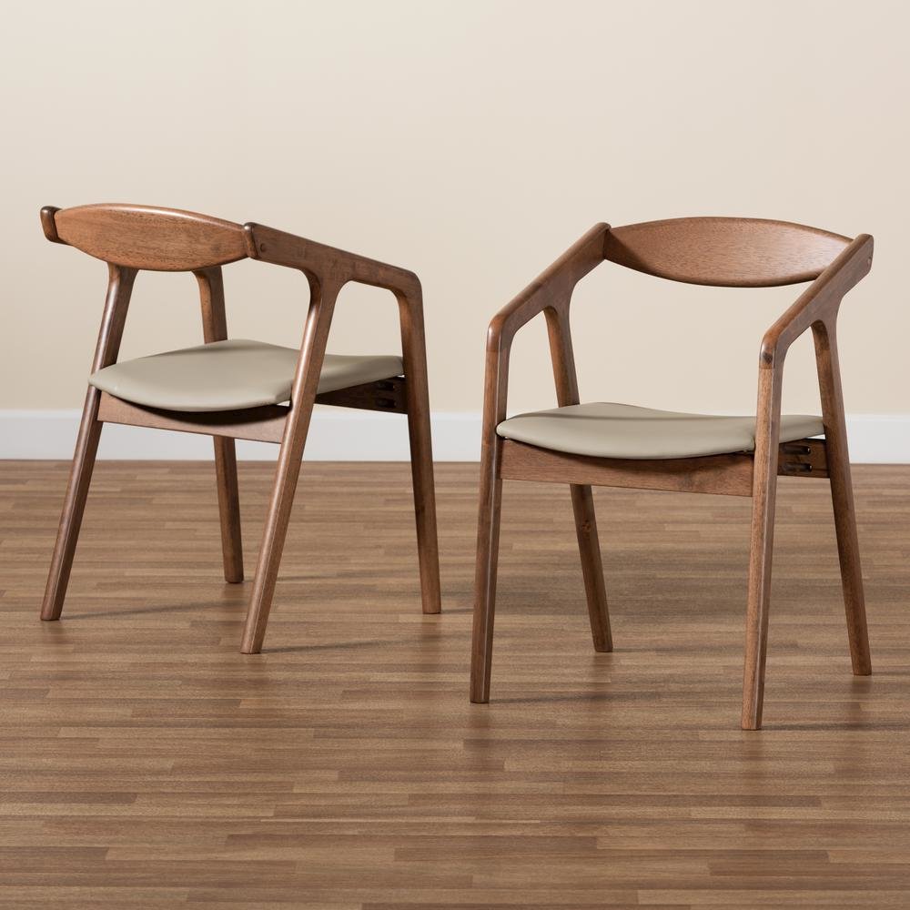 Leather Upholstered and Walnut Brown Finished Wood 2-Piece Dining Chair Set. Picture 17