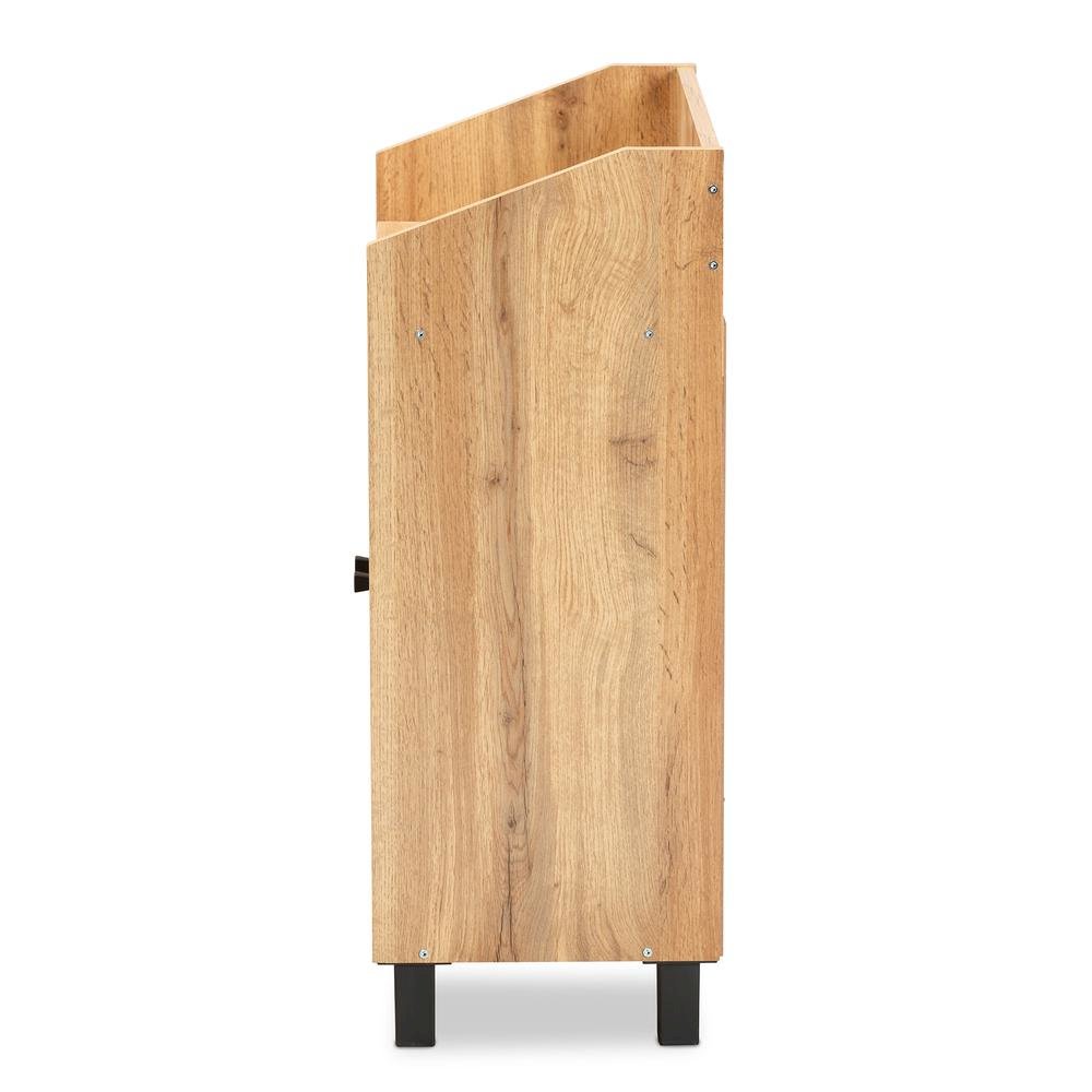Oak Brown Finished Wood 2-Door Entryway Shoe Storage Cabinet with Top Shelf. Picture 15