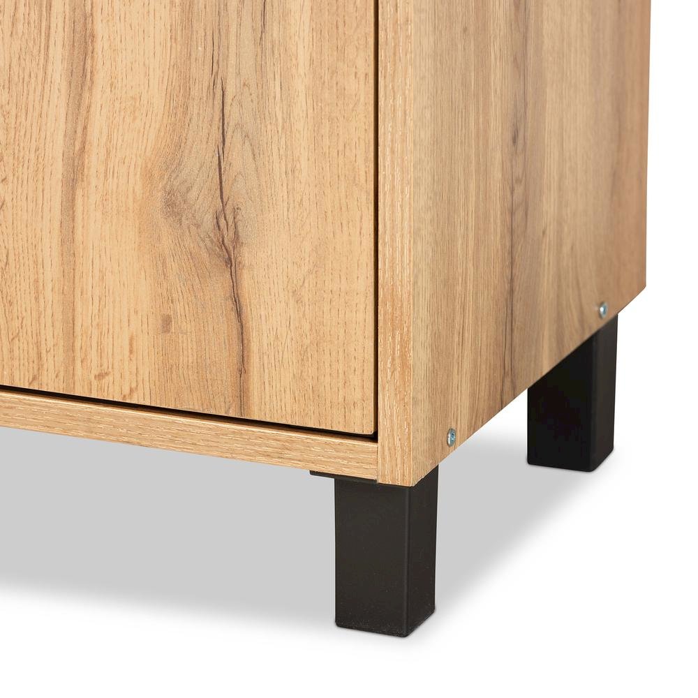Oak Brown Finished Wood 2-Door Entryway Shoe Storage Cabinet with Top Shelf. Picture 17