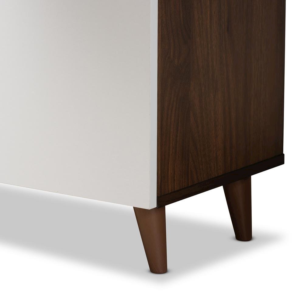 Two-Tone White and Walnut Brown Finished Wood Storage Computer Desk with Shelves. Picture 17