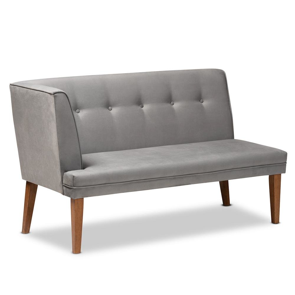 Grey Velvet Upholstered and Walnut Brown Finished Wood 3-Piece Dining Nook Set. Picture 13