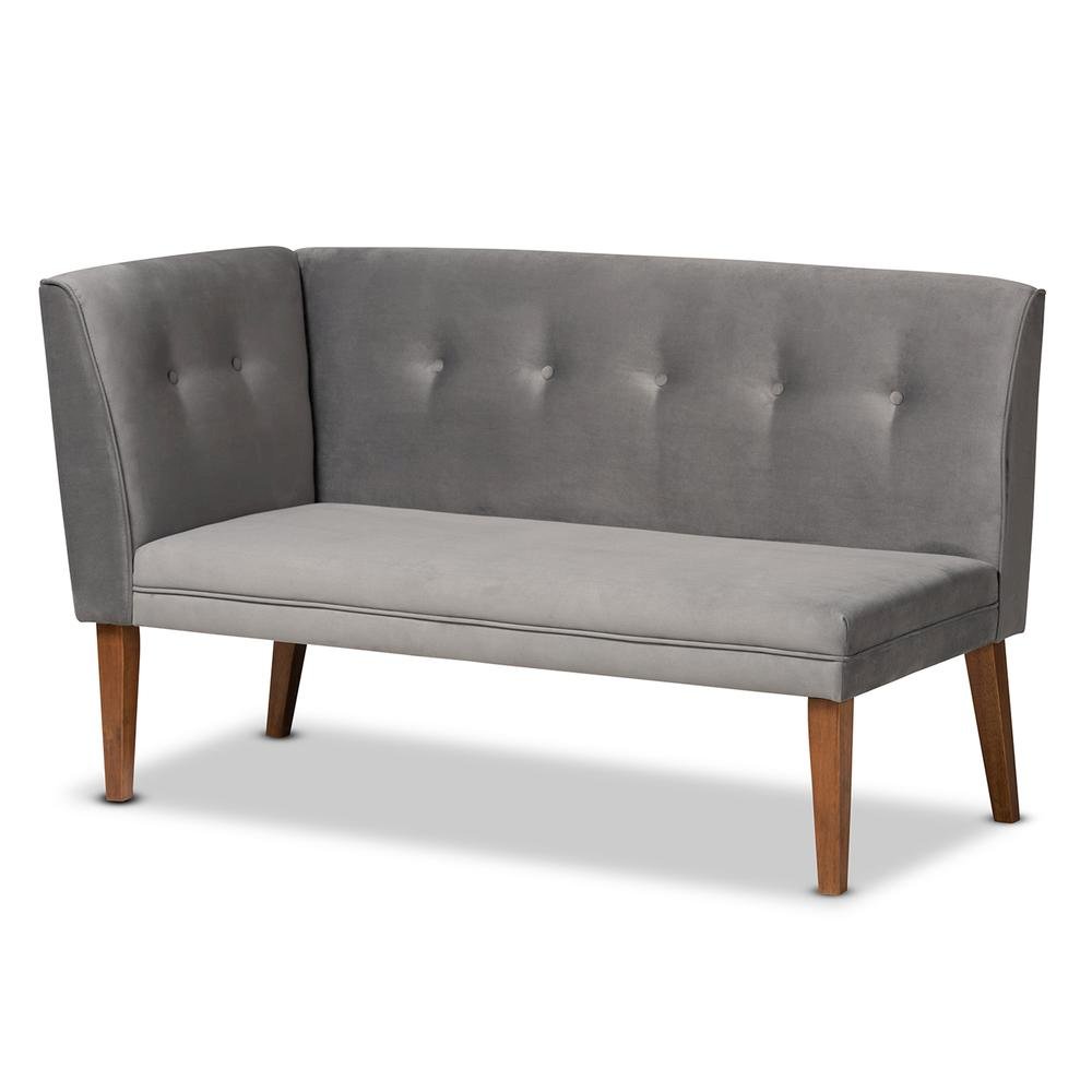 Grey Velvet Upholstered and Walnut Brown Finished Wood 3-Piece Dining Nook Set. Picture 14