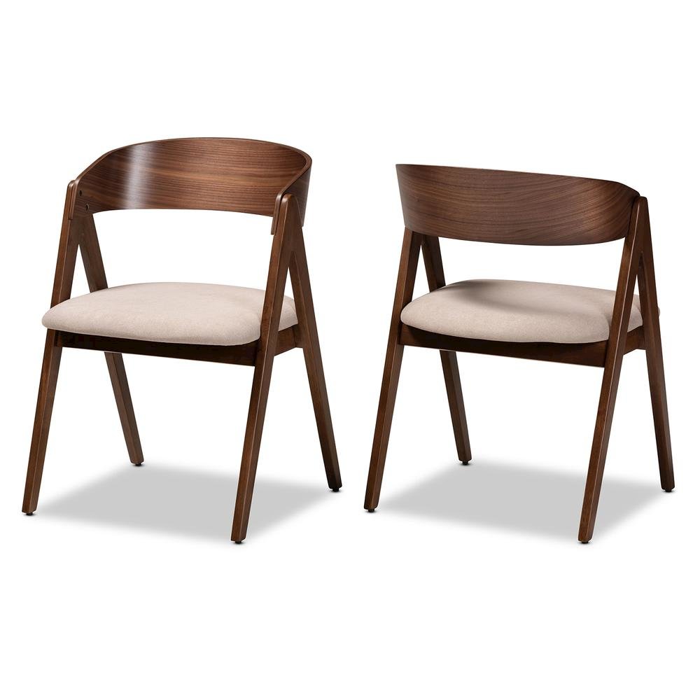 Beige Fabric Upholstered and Walnut Brown Finished Wood 2-Piece Dining Chair Set. Picture 10