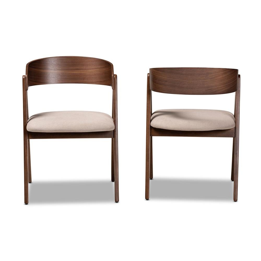 Beige Fabric Upholstered and Walnut Brown Finished Wood 2-Piece Dining Chair Set. Picture 11