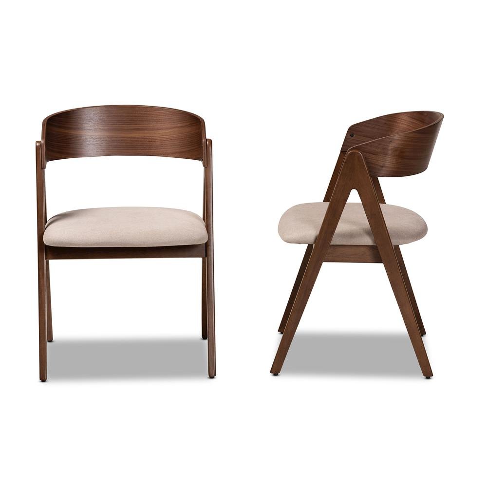 Beige Fabric Upholstered and Walnut Brown Finished Wood 2-Piece Dining Chair Set. Picture 12