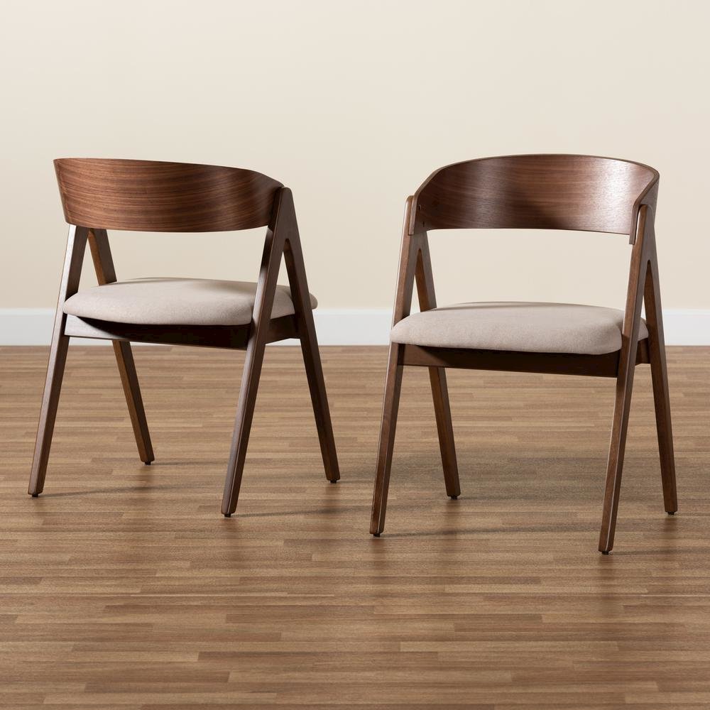 Beige Fabric Upholstered and Walnut Brown Finished Wood 2-Piece Dining Chair Set. Picture 17