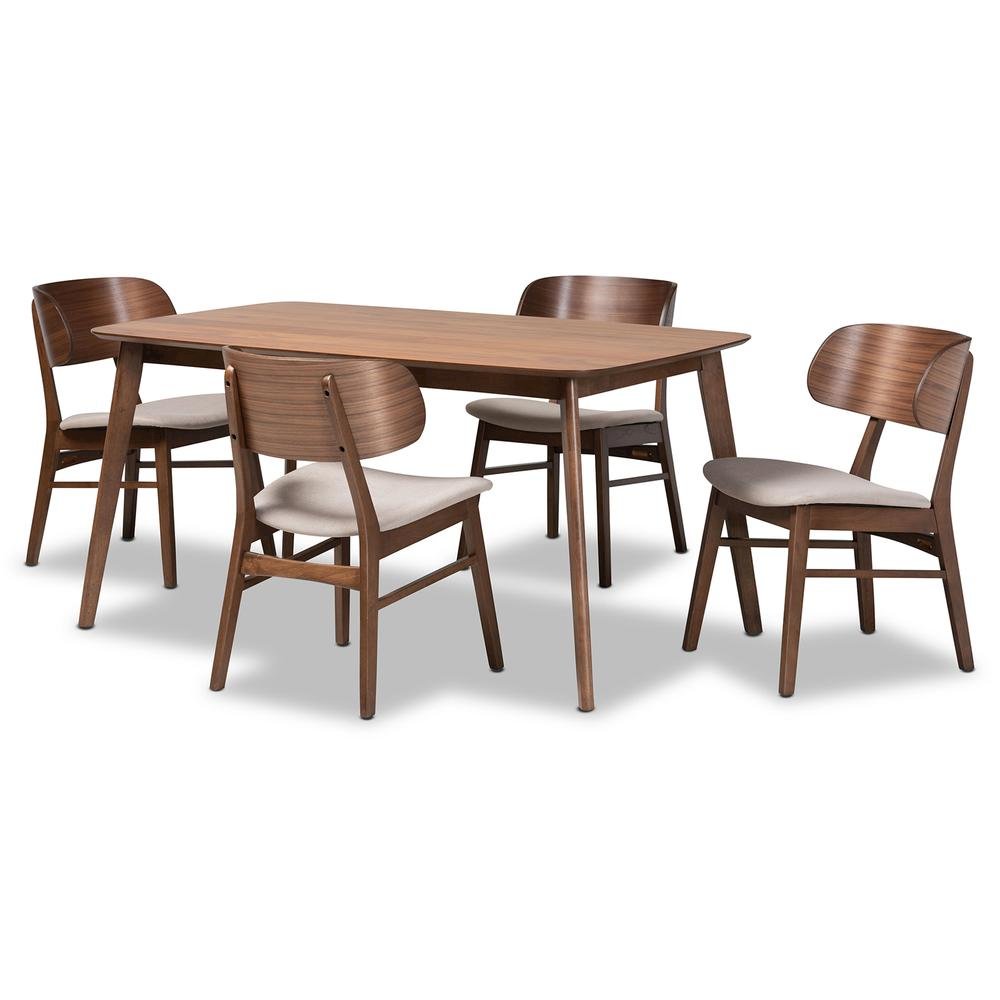 Beige Fabric Upholstered and Walnut Brown Finished Wood 5-Piece Dining Set. Picture 11
