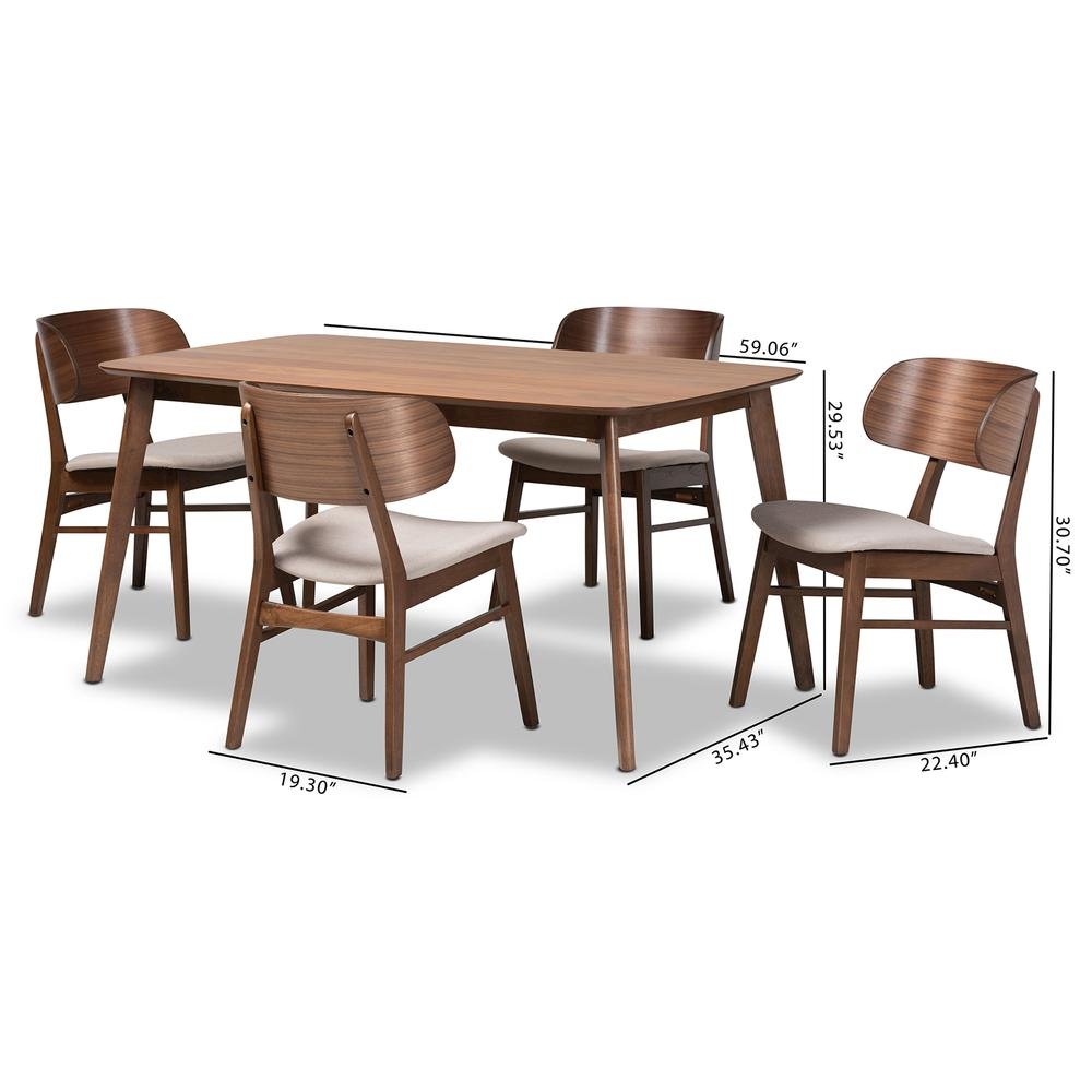 Beige Fabric Upholstered and Walnut Brown Finished Wood 5-Piece Dining Set. Picture 20