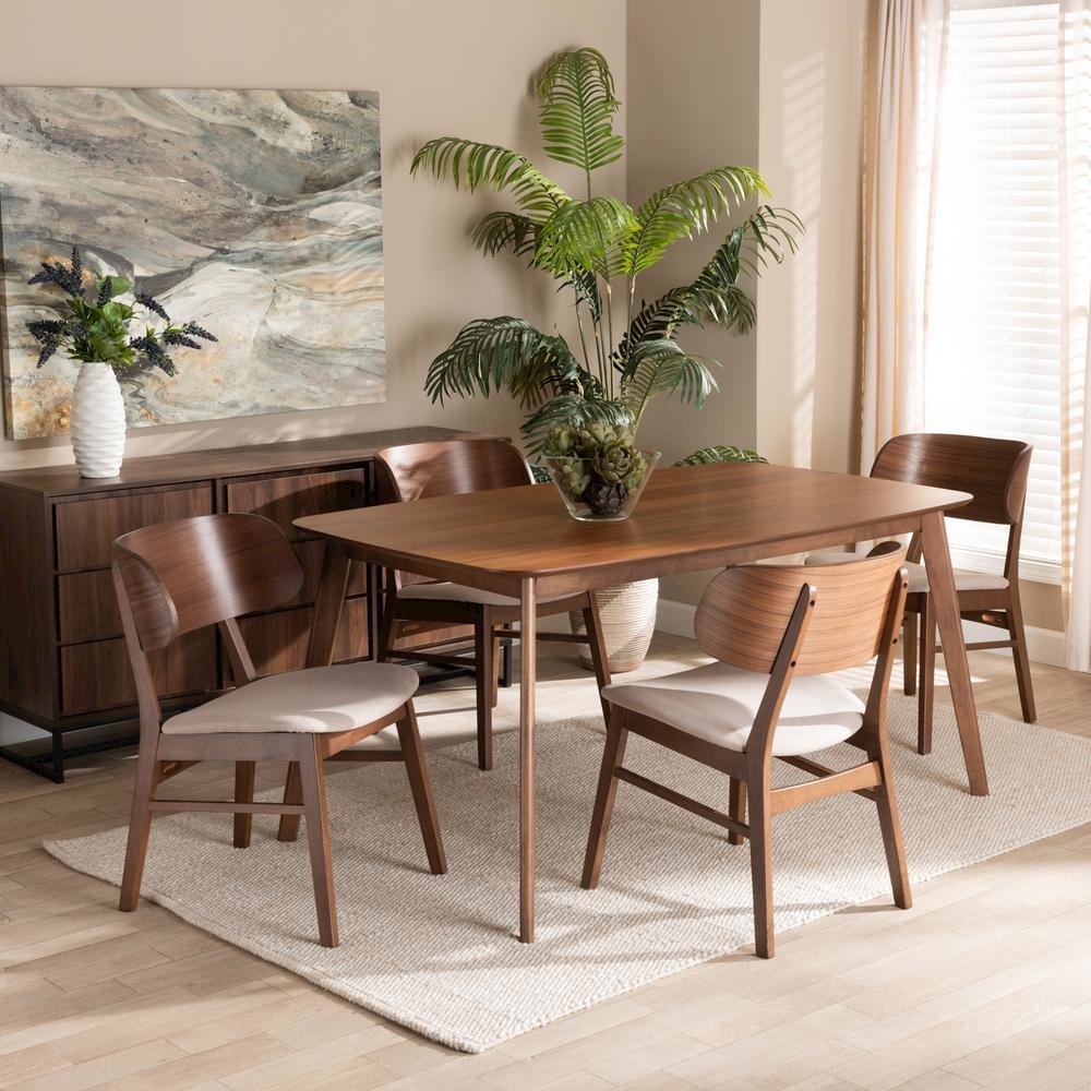 Beige Fabric Upholstered and Walnut Brown Finished Wood 5-Piece Dining Set. Picture 18