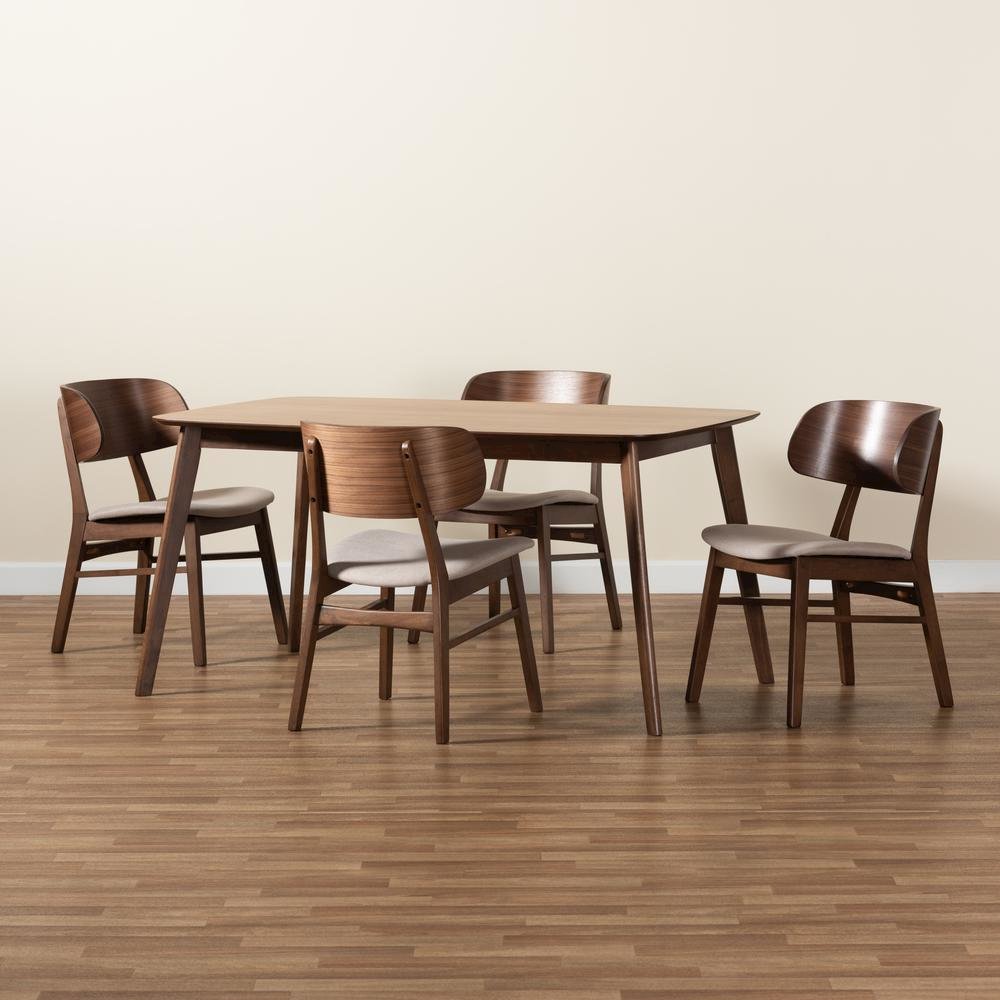 Beige Fabric Upholstered and Walnut Brown Finished Wood 5-Piece Dining Set. Picture 19