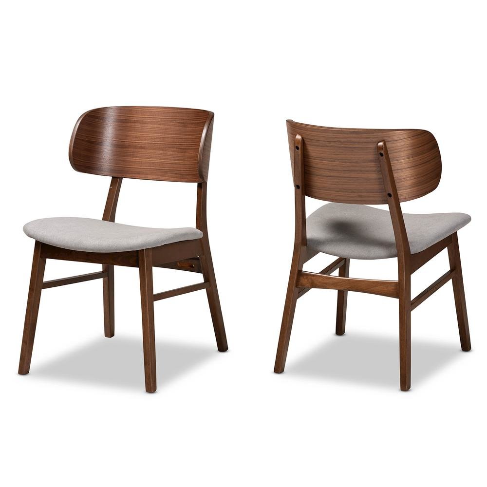 Grey Fabric Upholstered and Walnut Brown Finished Wood 2-Piece Dining Chair Set. Picture 10