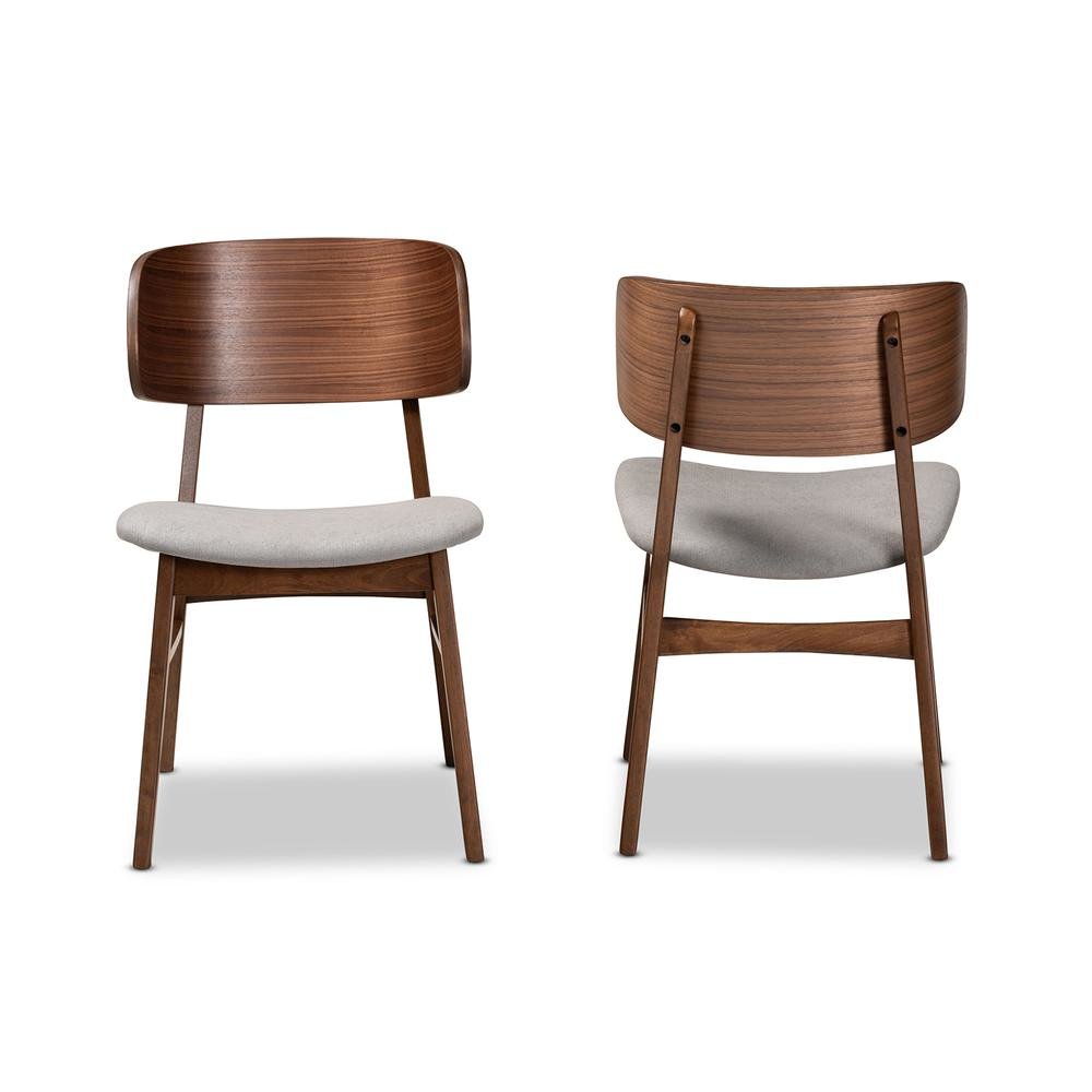 Grey Fabric Upholstered and Walnut Brown Finished Wood 2-Piece Dining Chair Set. Picture 11