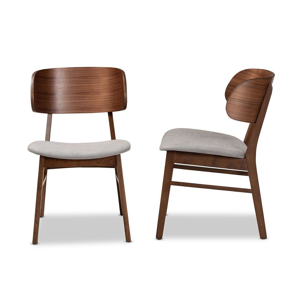 Grey Fabric Upholstered and Walnut Brown Finished Wood 2-Piece Dining Chair Set. Picture 12