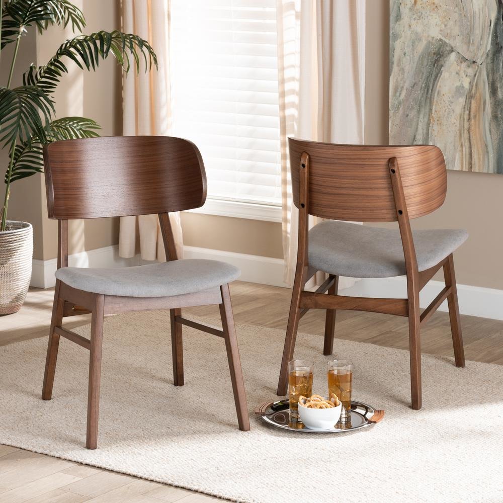 Grey Fabric Upholstered and Walnut Brown Finished Wood 2-Piece Dining Chair Set. Picture 16