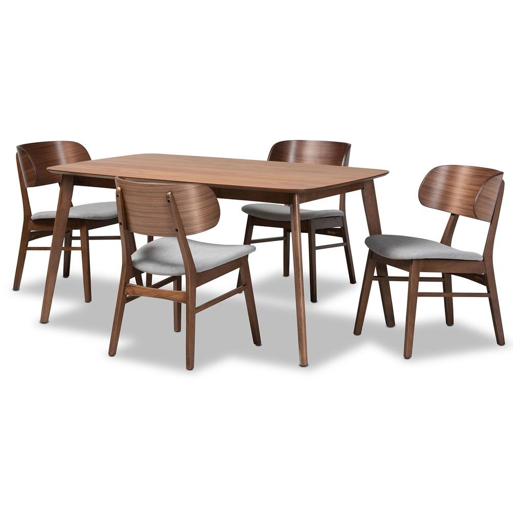 Grey Fabric Upholstered and Walnut Brown Finished Wood 5-Piece Dining Set. Picture 11