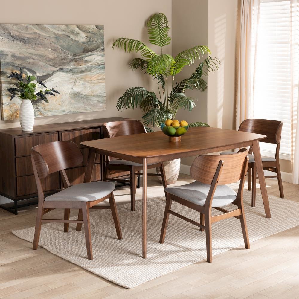 Grey Fabric Upholstered and Walnut Brown Finished Wood 5-Piece Dining Set. Picture 18