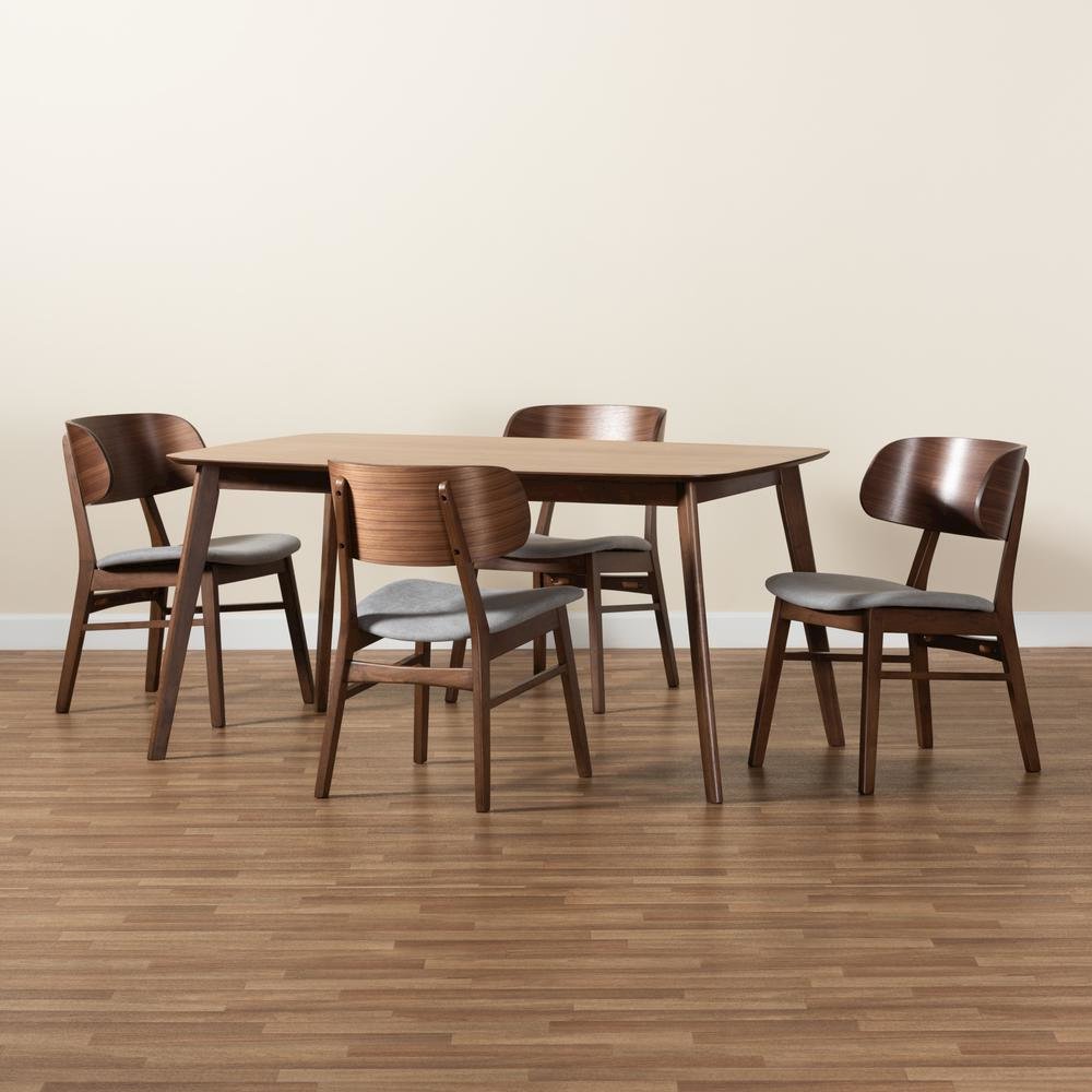 Grey Fabric Upholstered and Walnut Brown Finished Wood 5-Piece Dining Set. Picture 19