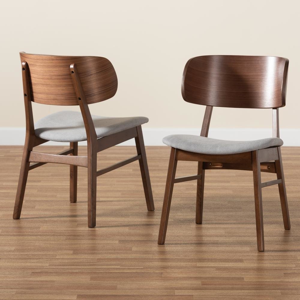 Grey Fabric Upholstered and Walnut Brown Finished Wood 2-Piece Dining Chair Set. Picture 17