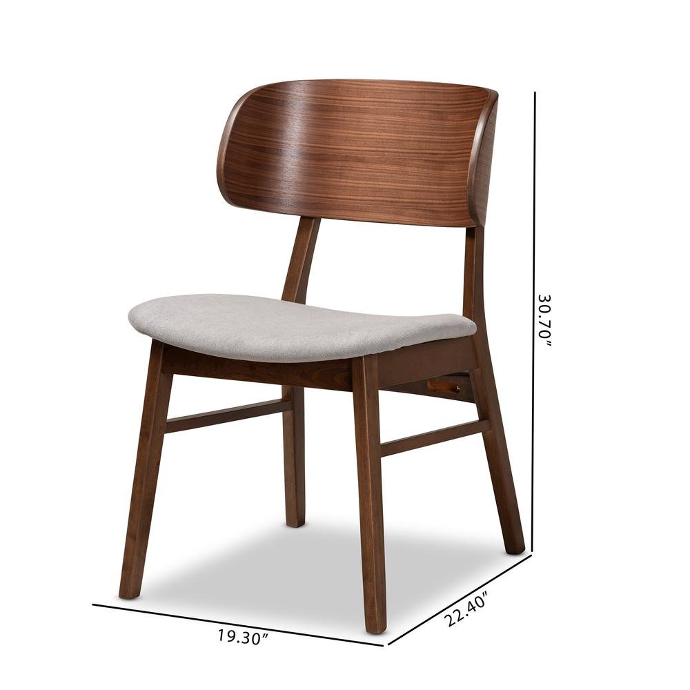 Grey Fabric Upholstered and Walnut Brown Finished Wood 2-Piece Dining Chair Set. Picture 18