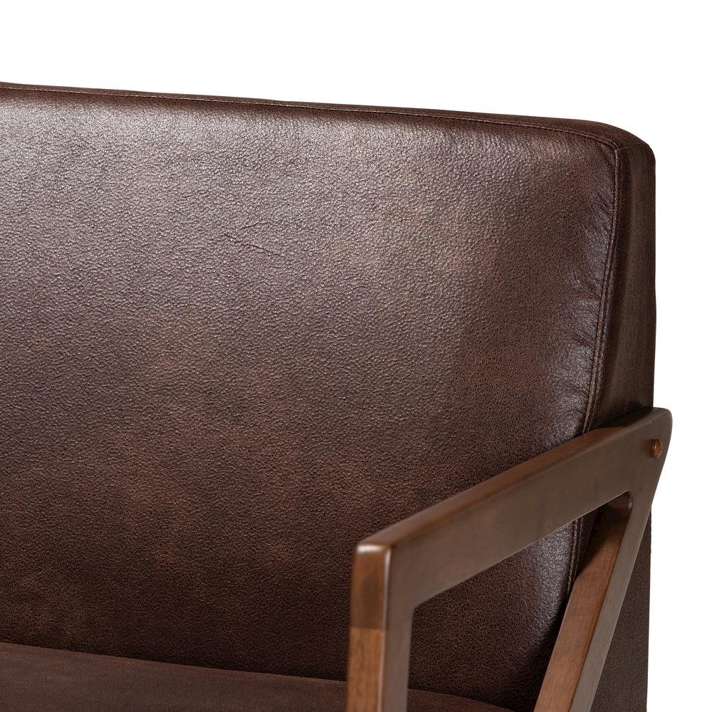 Leather Effect Fabric Upholstered and Walnut Brown Finished Wood Sofa. Picture 15