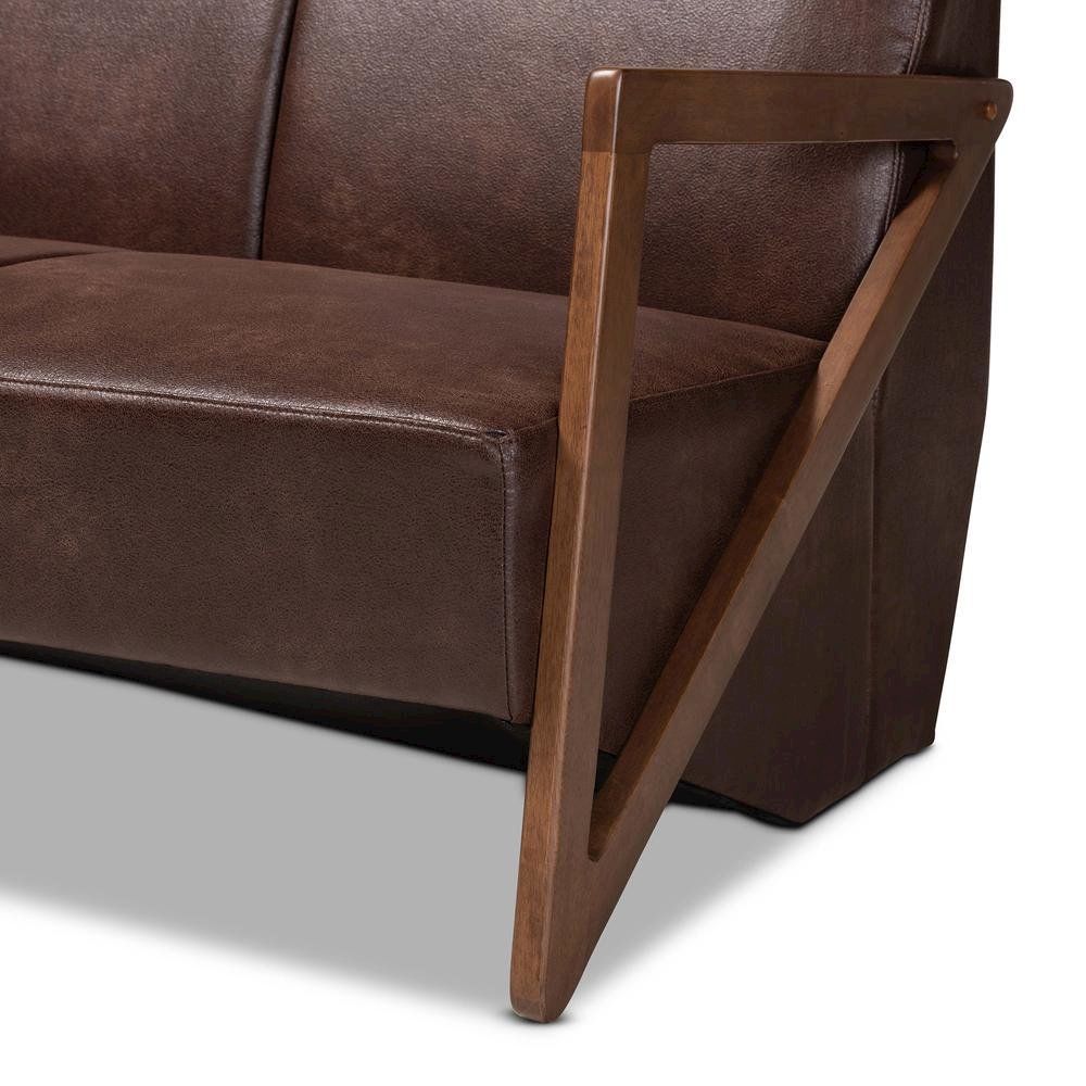 Leather Effect Fabric Upholstered and Walnut Brown Finished Wood Sofa. Picture 16