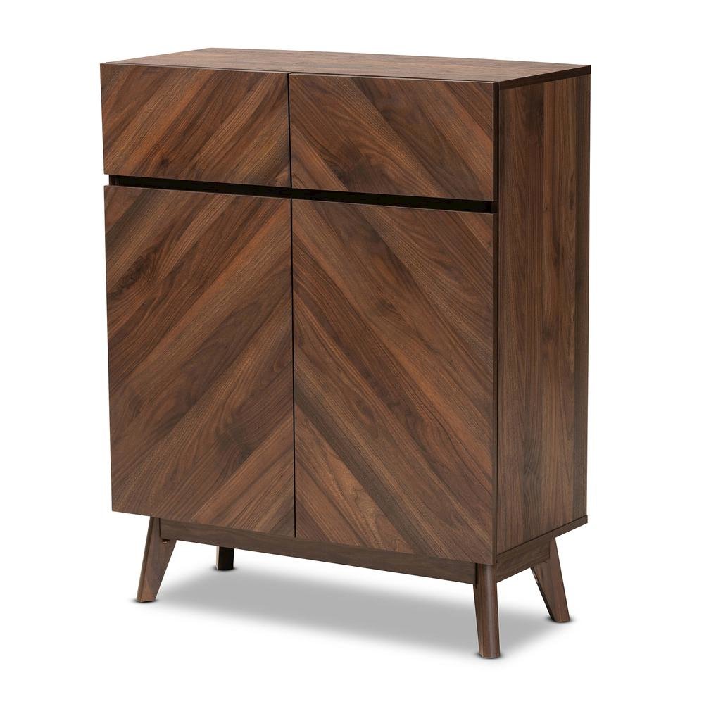 Baxton Studio Hartman Mid-Century Modern Walnut Brown Finished Wood Shoe Cabinet. Picture 12