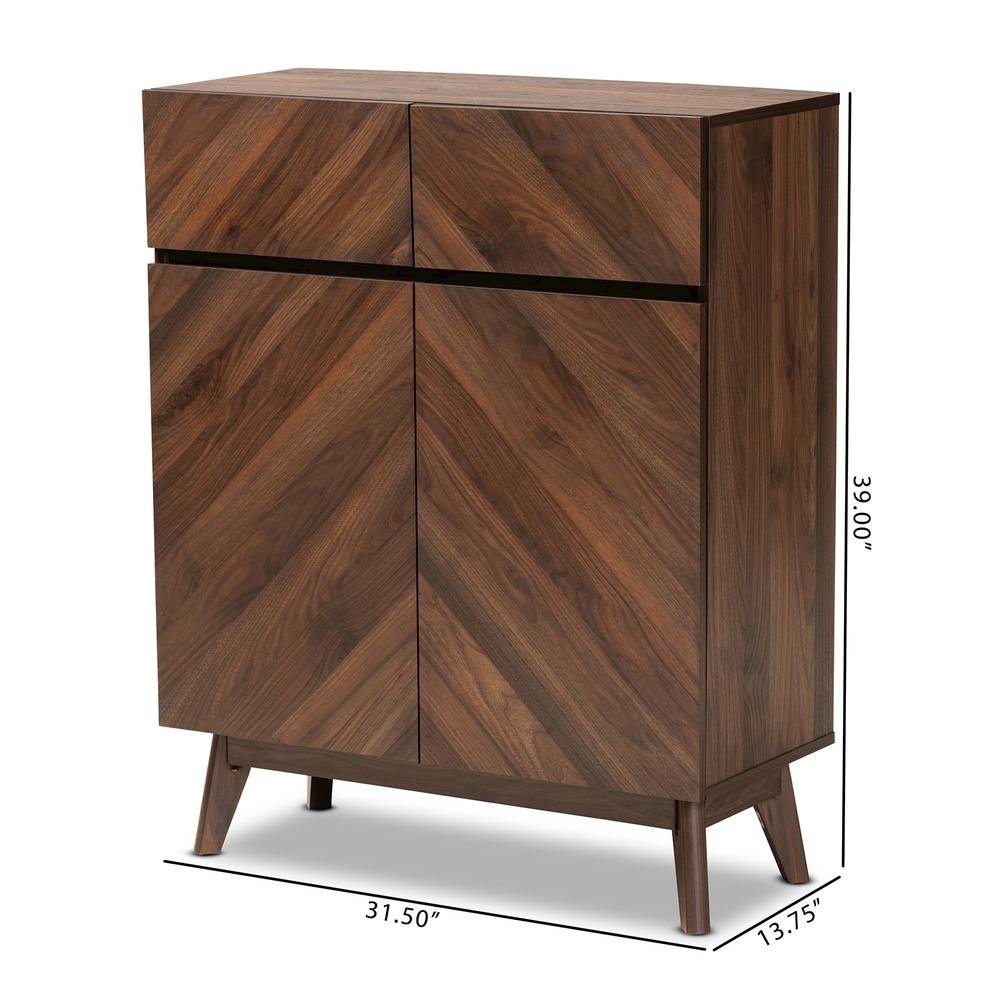 Baxton Studio Hartman Mid-Century Modern Walnut Brown Finished Wood Shoe Cabinet. Picture 22