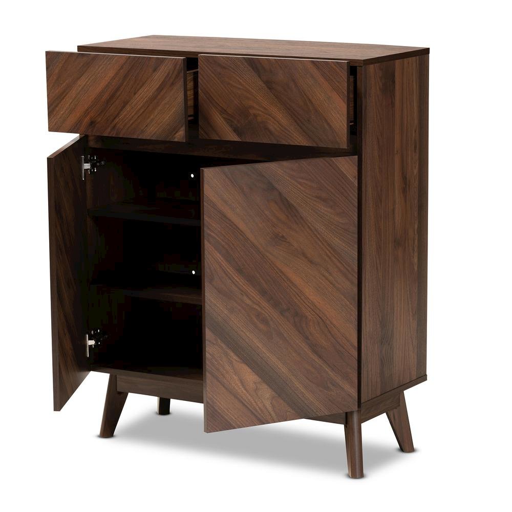 Baxton Studio Hartman Mid-Century Modern Walnut Brown Finished Wood Shoe Cabinet. Picture 13