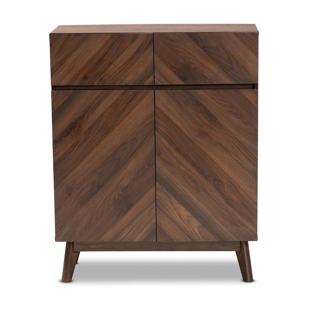 Baxton Studio Hartman Mid-Century Modern Walnut Brown Finished Wood Shoe Cabinet. Picture 14