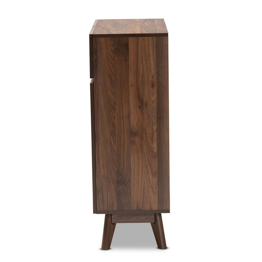 Baxton Studio Hartman Mid-Century Modern Walnut Brown Finished Wood Shoe Cabinet. Picture 15