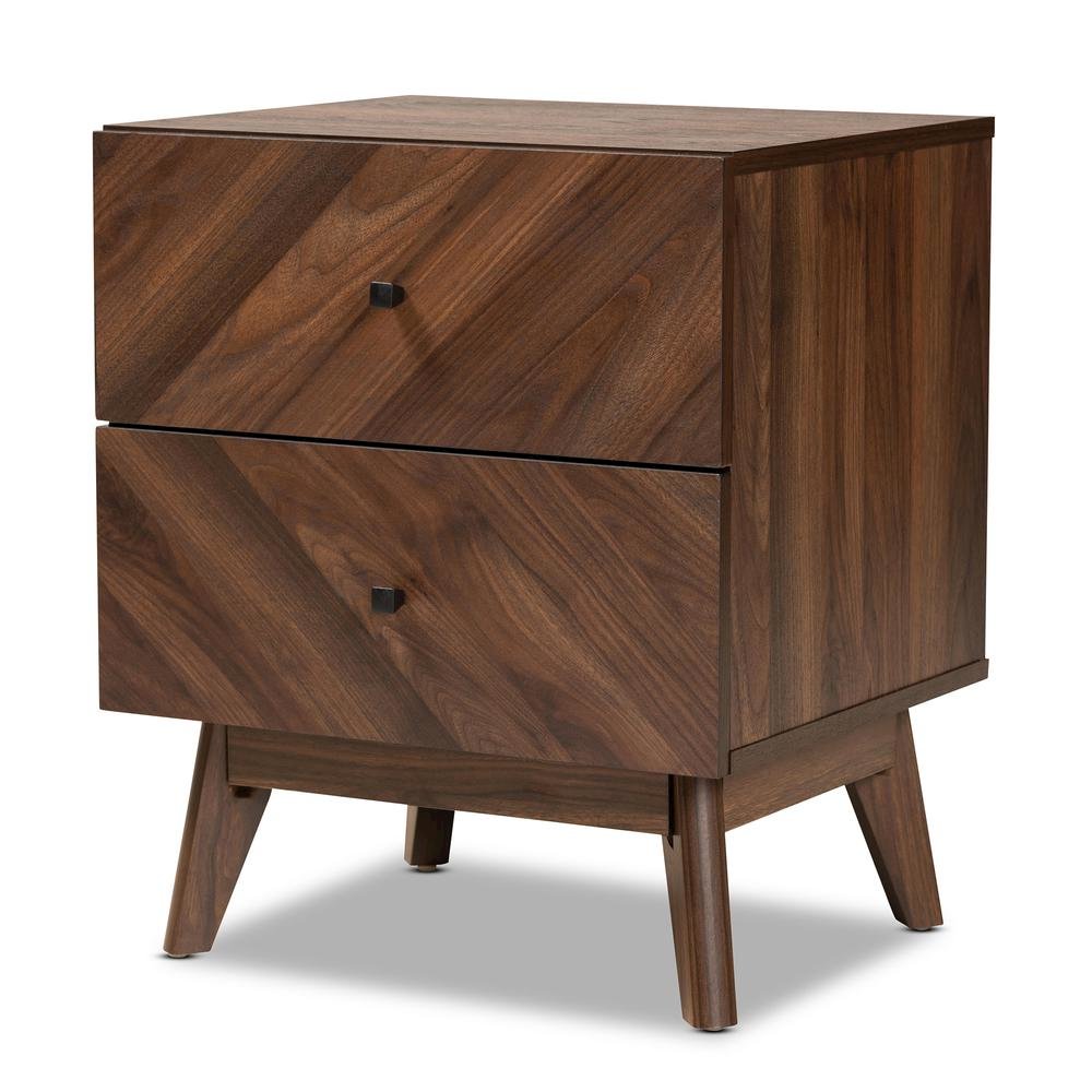 Hartman Mid-Century Modern Walnut Brown Finished Wood 2-Drawer Nightstand. Picture 11