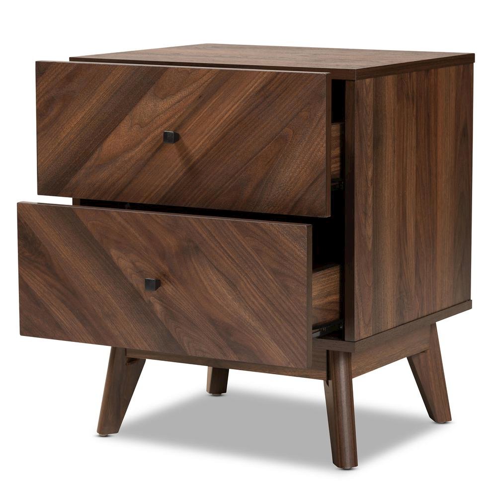 Hartman Mid-Century Modern Walnut Brown Finished Wood 2-Drawer Nightstand. Picture 12