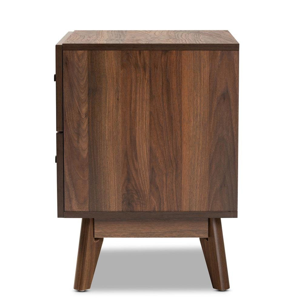 Hartman Mid-Century Modern Walnut Brown Finished Wood 2-Drawer Nightstand. Picture 14