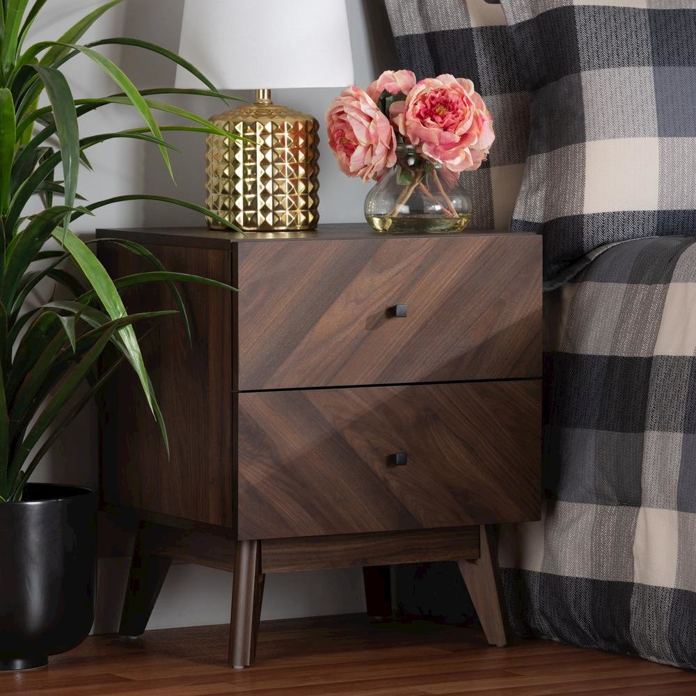 Hartman Mid-Century Modern Walnut Brown Finished Wood 2-Drawer Nightstand. Picture 18