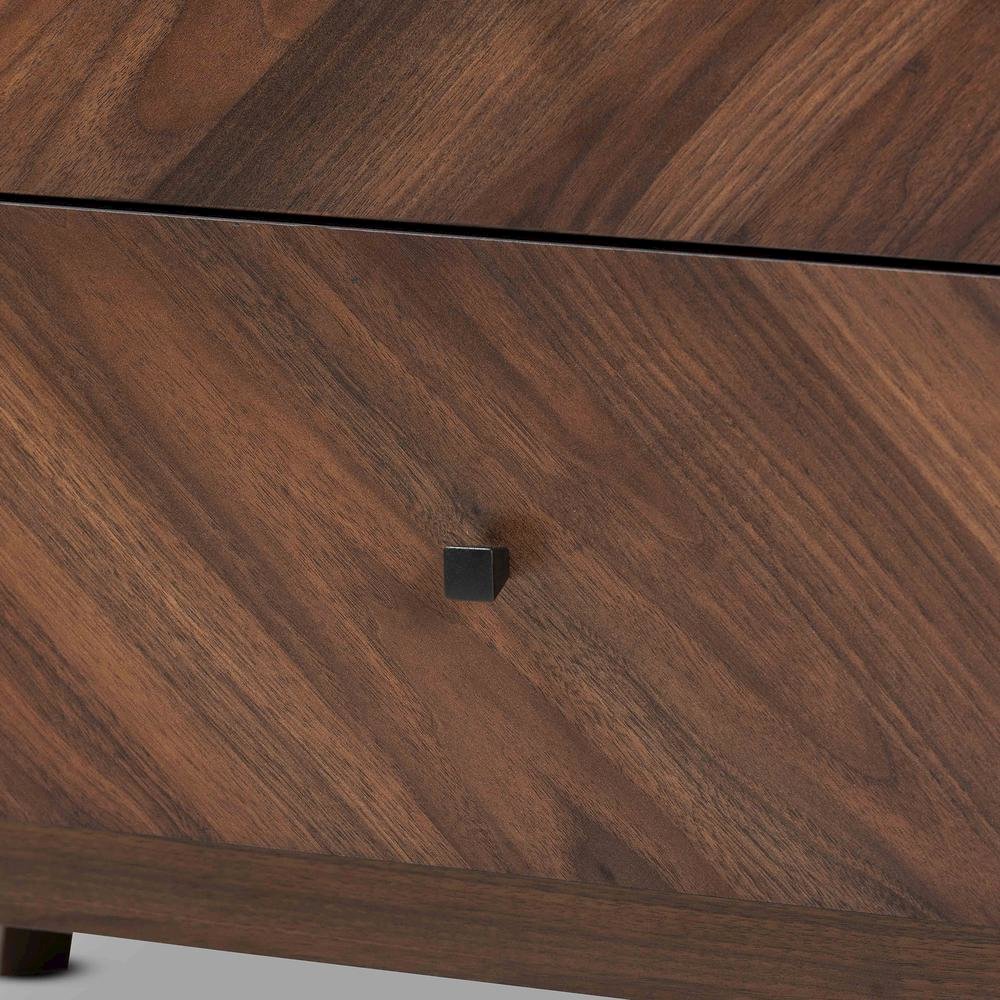 Hartman Mid-Century Modern Walnut Brown Finished Wood 3-Drawer Storage Chest. Picture 15