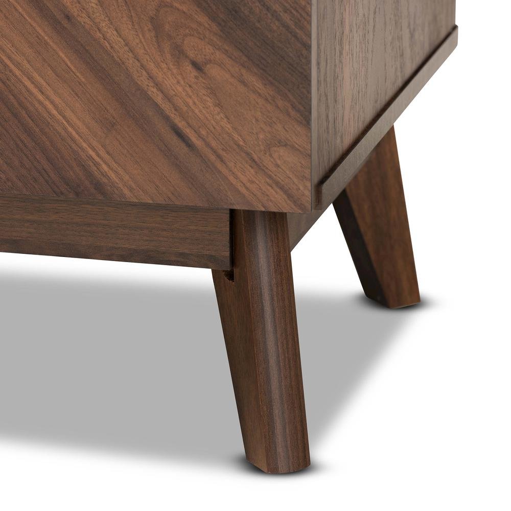 Hartman Mid-Century Modern Walnut Brown Finished Wood 3-Drawer Storage Chest. Picture 16