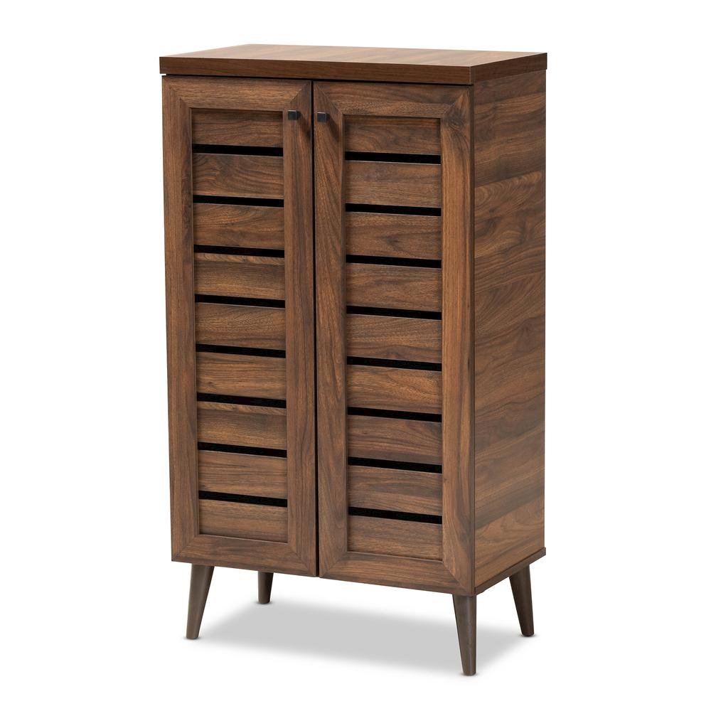 Walnut Brown Finished Wood 2-Door Shoe Storage Cabinet. Picture 12