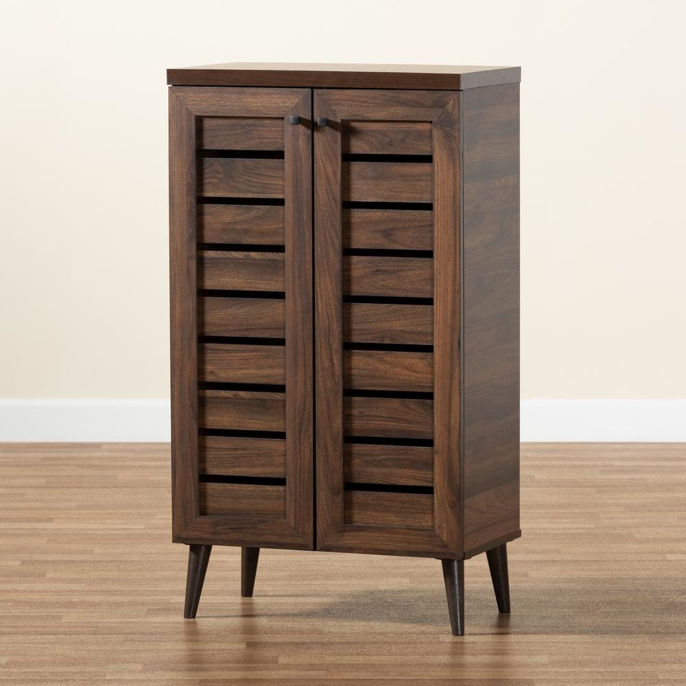 Walnut Brown Finished Wood 2-Door Shoe Storage Cabinet. Picture 21