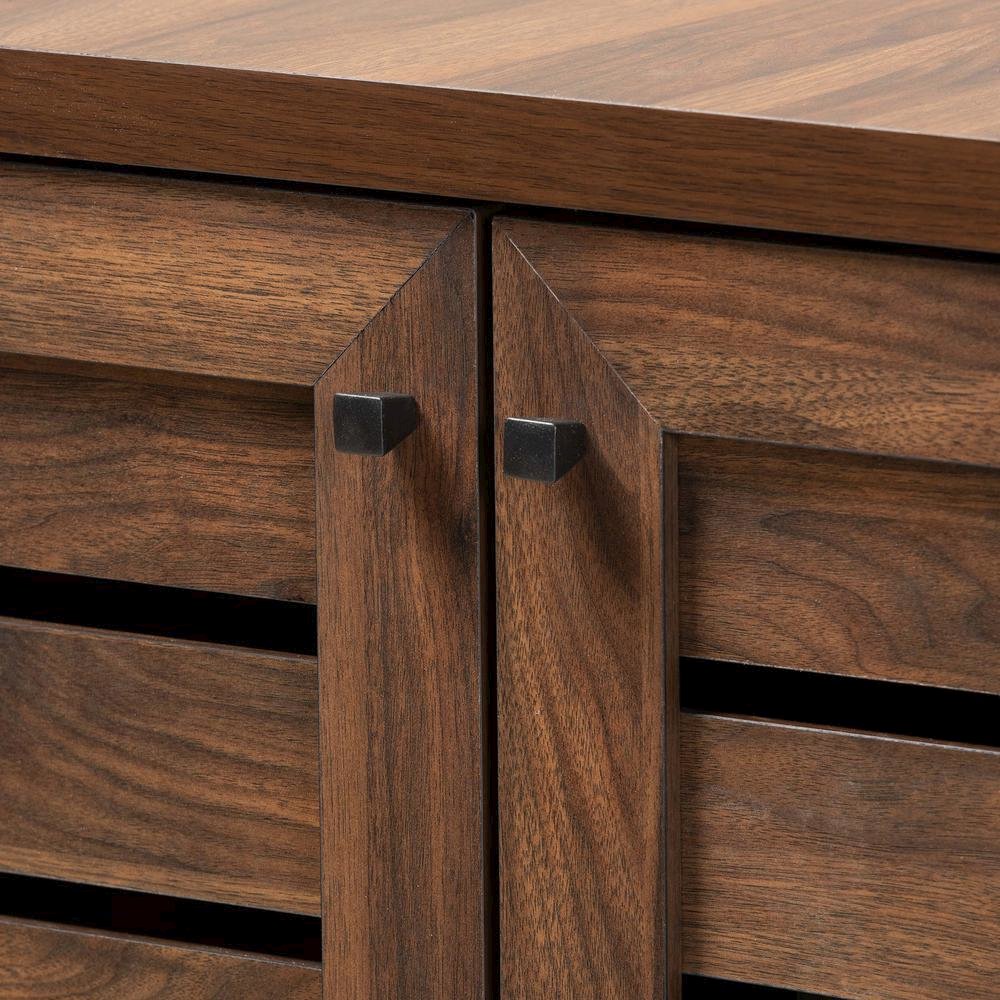 Walnut Brown Finished Wood 2-Door Shoe Storage Cabinet. Picture 16