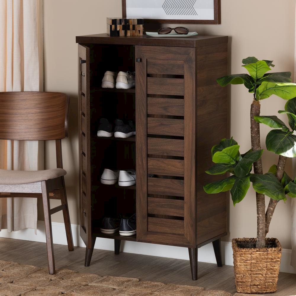 Walnut Brown Finished Wood 2-Door Shoe Storage Cabinet. Picture 20