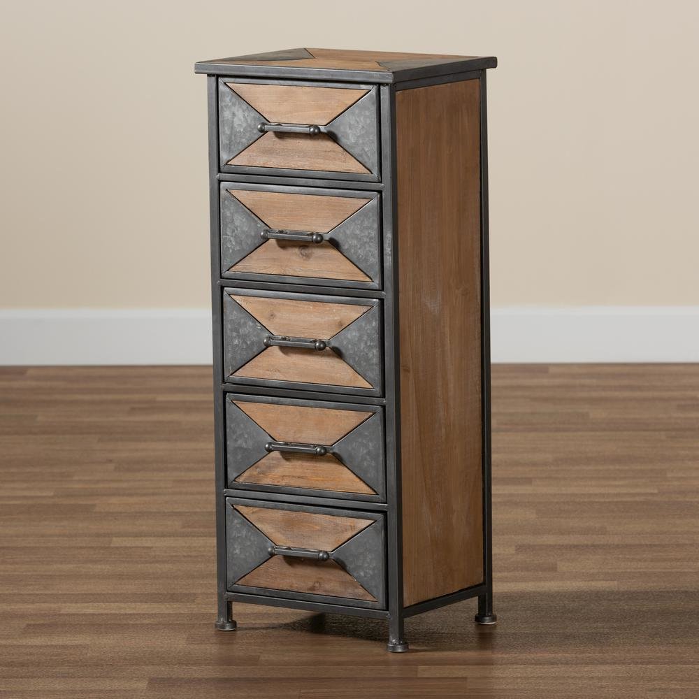 Whitewashed Oak Brown Finished Wood 5-Drawer Accent Storage Cabinet. Picture 15